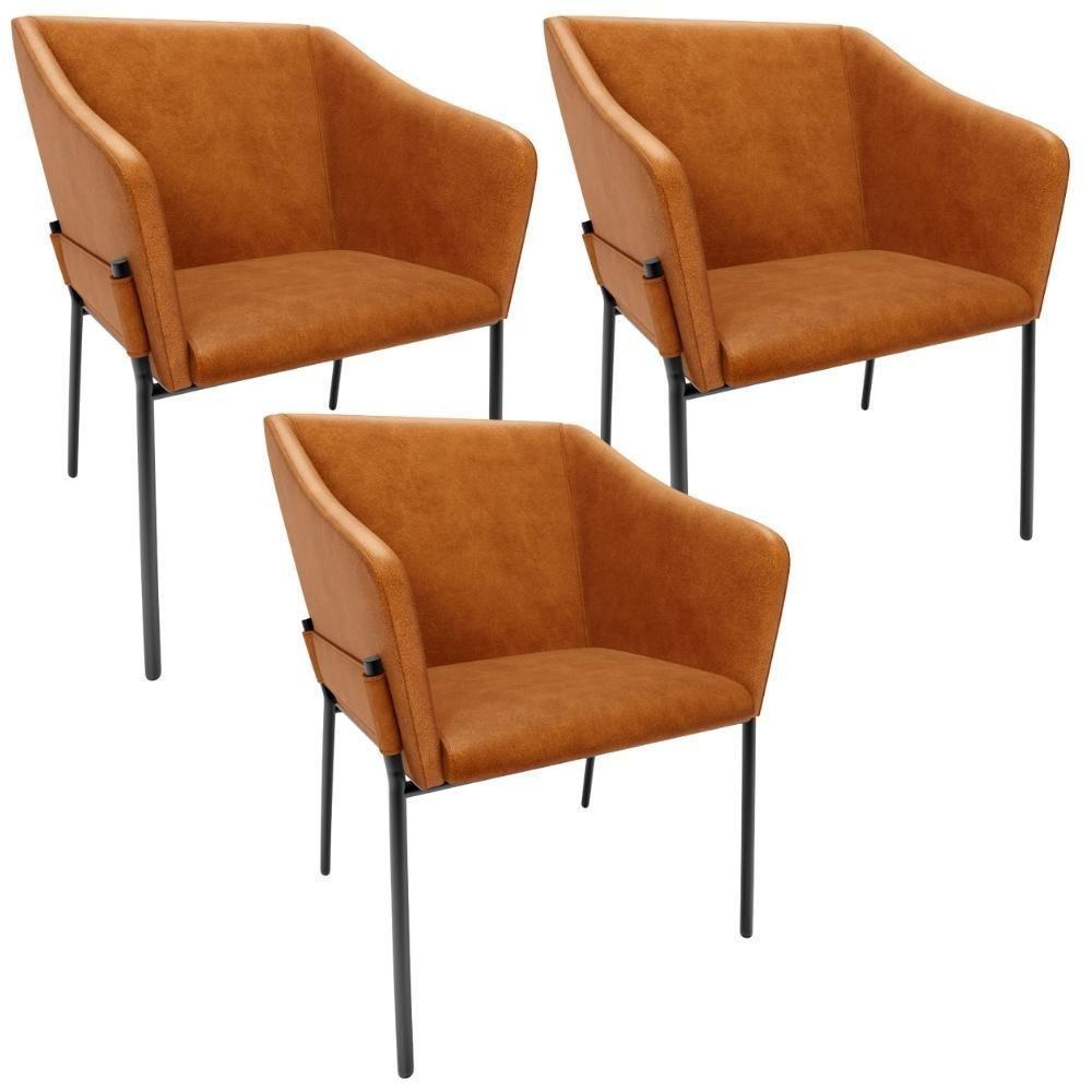 Kit 3 Cadeiras Para Sala De Jantar Estar Living Olívia L02 Couríssimo Canela - Lyam Decor - 1