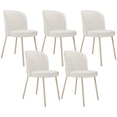Kit 05 Cadeiras Para Sala De Jantar Cozinha Estofada Gavi Arena L02 Linho Bege - Lyam Decor