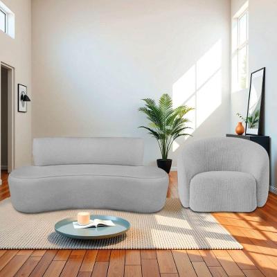 Kit Recamier Curvo Amsterdã 140cm E Poltrona Amore Luxo Linho Cor Cinza Claro