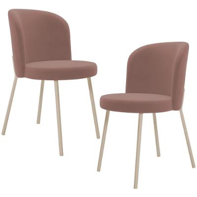 Kit 02 Cadeiras Para Sala De Jantar Cozinha Estofada Gavi Arena L02 Suede Rosê - Lyam Decor