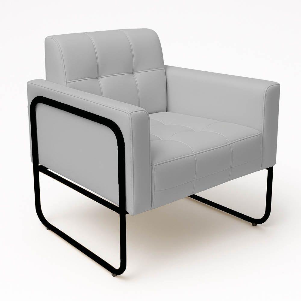 Poltrona Sala Industrial Alta Tubo Preto Kit 2 Elisa Sintético D03 - D'rossi Cor Cinza - 7