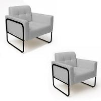 Poltrona Sala Industrial Alta Tubo Preto Kit 2 Elisa Sintético D03 - D'rossi Cor Cinza - 6