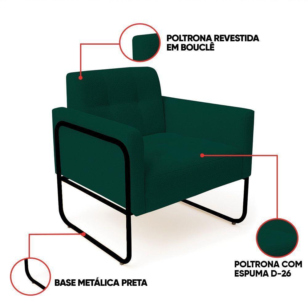 Poltrona Sala Industrial Alta Tubo Preto Kit 2 Elisa Bouclê D03 - D'rossi Cor Verde - 3