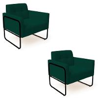 Poltrona Sala Industrial Alta Tubo Preto Kit 2 Elisa Bouclê D03 - D'rossi Cor Verde - 2