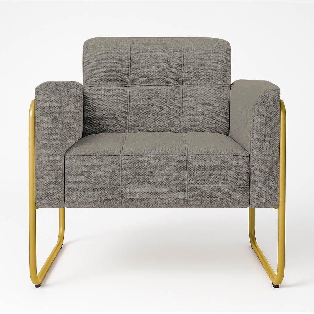 Poltrona Sala Industrial Alta Tubo Dourado Kit 2 Elisa Linho D03 - D'rossi Cor Grafite - 5