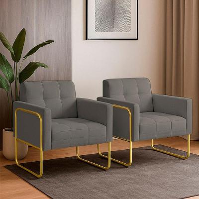 Poltrona Sala Industrial Alta Tubo Dourado Kit 2 Elisa Linho D03 - D'rossi Cor Grafite