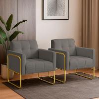 Poltrona Sala Industrial Alta Tubo Dourado Kit 2 Elisa Linho D03 - D'rossi Cor Grafite - 1