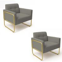 Poltrona Sala Industrial Alta Tubo Dourado Kit 2 Elisa Linho D03 - D'rossi Cor Grafite - 2