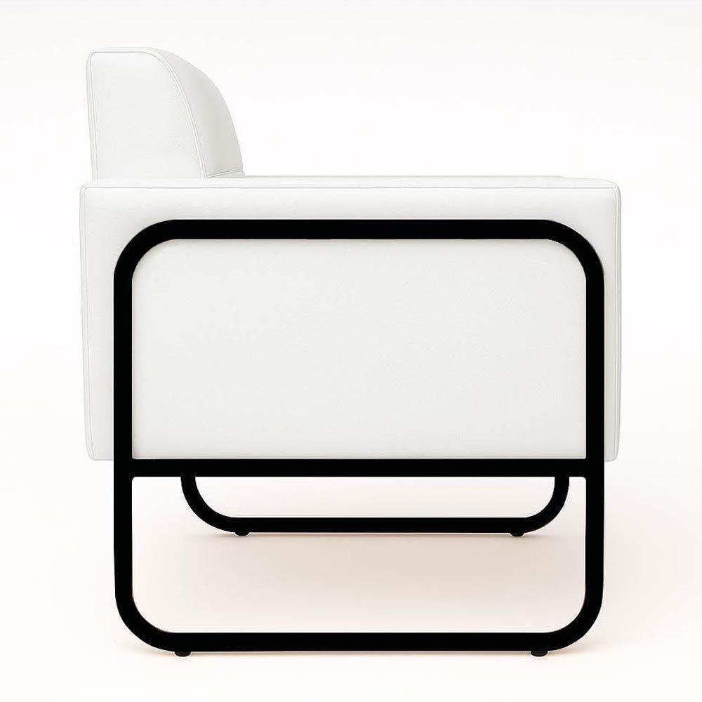 Poltrona Sala Industrial Alta Tubo Preto Kit 2 Elisa Sintético Branco D03 - D'rossi - 7