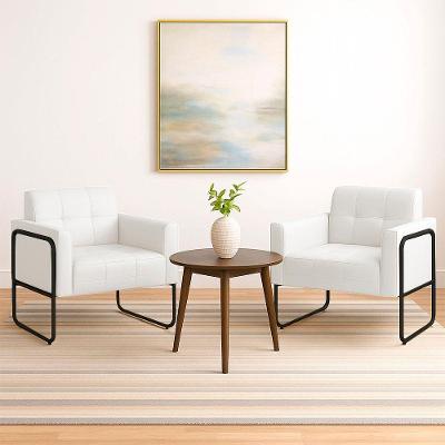 Poltrona Sala Industrial Alta Tubo Preto Kit 2 Elisa Sintético Branco D03 - D'rossi