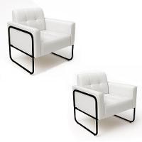 Poltrona Sala Industrial Alta Tubo Preto Kit 2 Elisa Sintético Branco D03 - D'rossi - 2