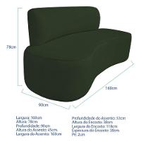 Kit Recamier Curvo Amsterdã 160cm E 2 Poltronas Amore Luxo Linho Cor Verde - 3