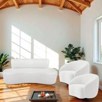 Kit Recamier Curvo Amsterdã 130cm E 2 Poltrona Amore Luxo Bouclé Cor Branco - 1