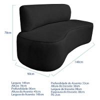 Kit Recamier Curvo Amsterdã 140cm E Poltrona Amore Luxo Linho Cor Preto - 3