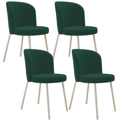 Kit 04 Cadeiras Gavi Arena L02 Estrutura em Aço Estofada em Suede Verde Musgo