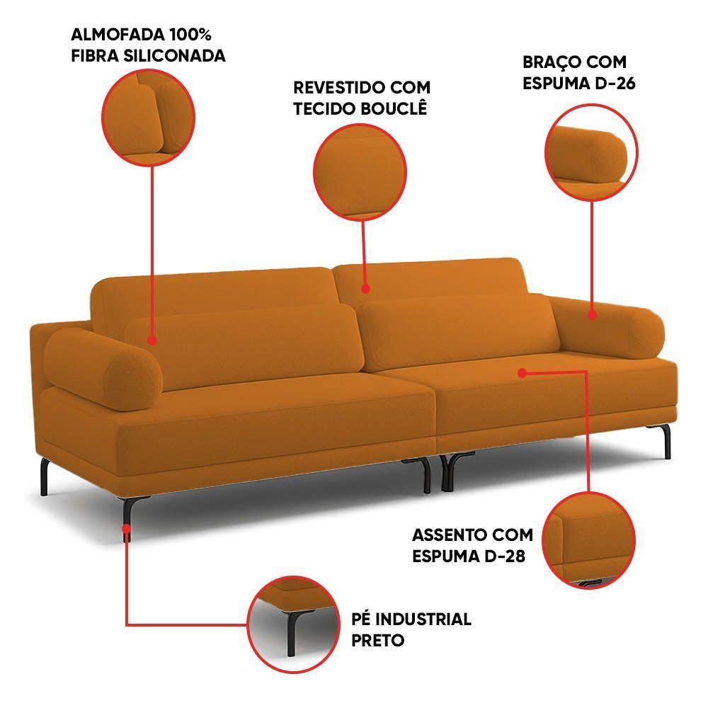 Sofá 3 Lugares Living 254cm Pé Ferro Romeu Bouclê K01 - D'rossi Cor Caramelo - 3