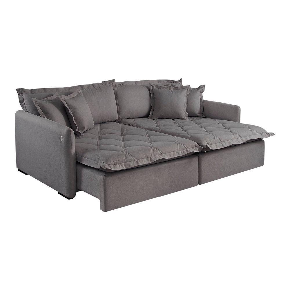 Sofá Retrátil E Reclinável Iris 2,00m Linho Cor Grafite 2342 Usb Com Kit Usb - 2