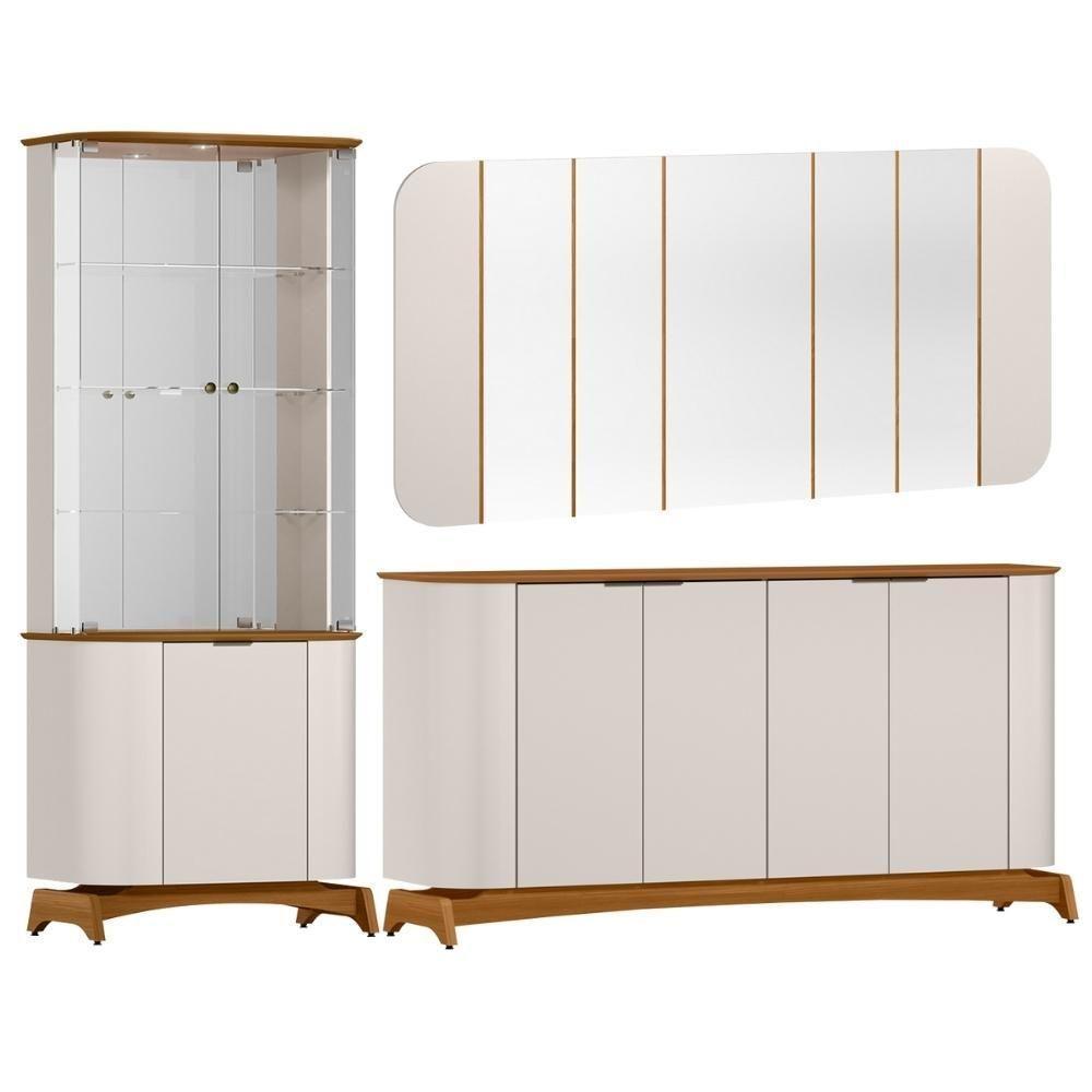 Kit Aparador Buffet Com Cristaleira E Espelho Verbena N01 Off White Ypê - Lyam Decor - 1