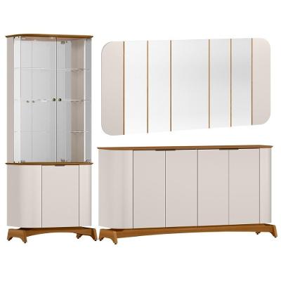 Kit Aparador Buffet Com Cristaleira E Espelho Verbena N01 Off White Ypê - Lyam Decor