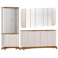 Kit Aparador Buffet Com Cristaleira E Espelho Verbena N01 Off White Ypê - Lyam Decor - 1