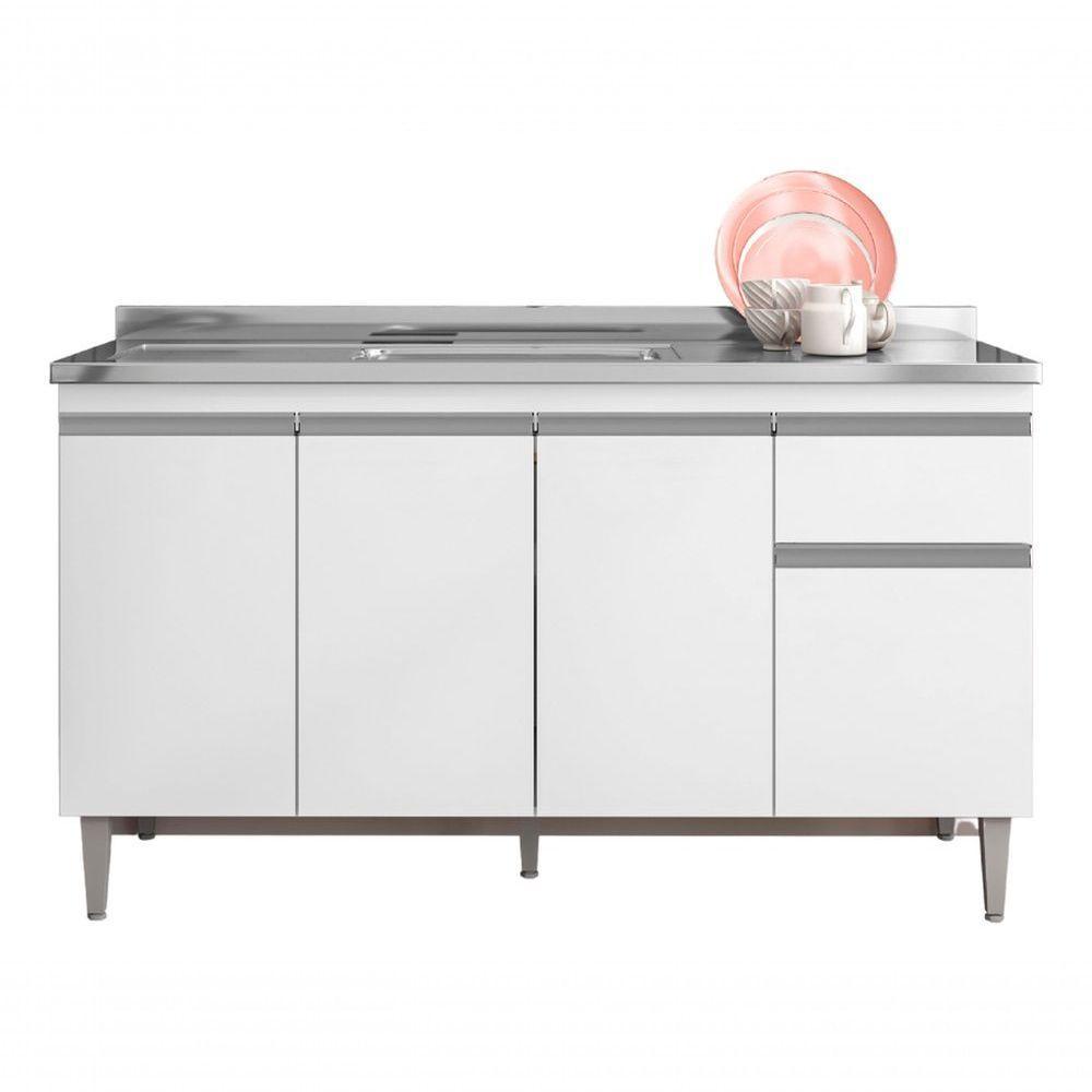 Balcão Gabinete Tatiane 150cm 4 Portas 01 Gaveta -sem Tampo Cor Amêndoa/preto - 1