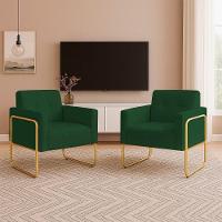 Poltrona Sala Industrial Alta Tubo Dourado Kit 2 Elisa Veludo Verde D03 - D'rossi - 1