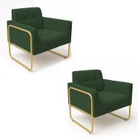 Poltrona Sala Industrial Alta Tubo Dourado Kit 2 Elisa Veludo Verde D03 - D'rossi - 2