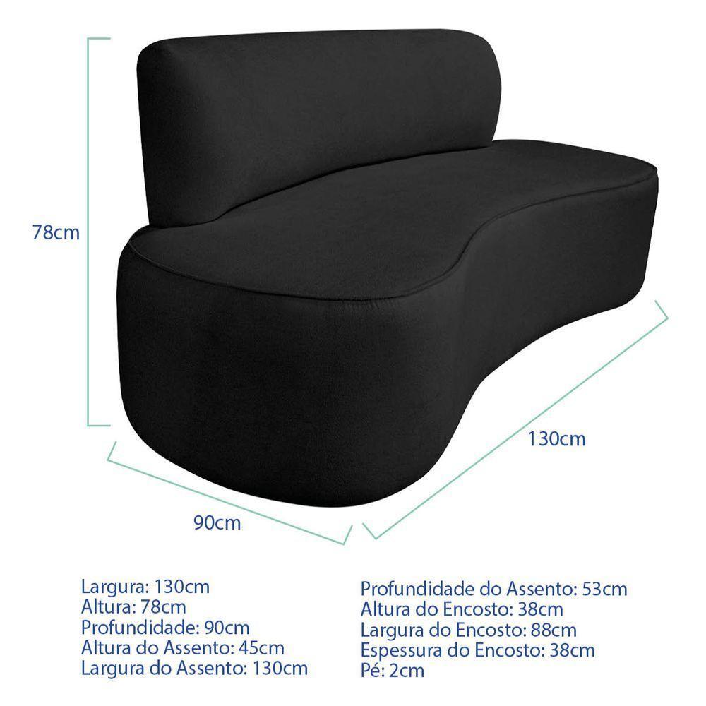Kit Recamier Curvo Amsterdã 130cm E 2 Poltrona Amore Luxo Linho Cor Preto - 3