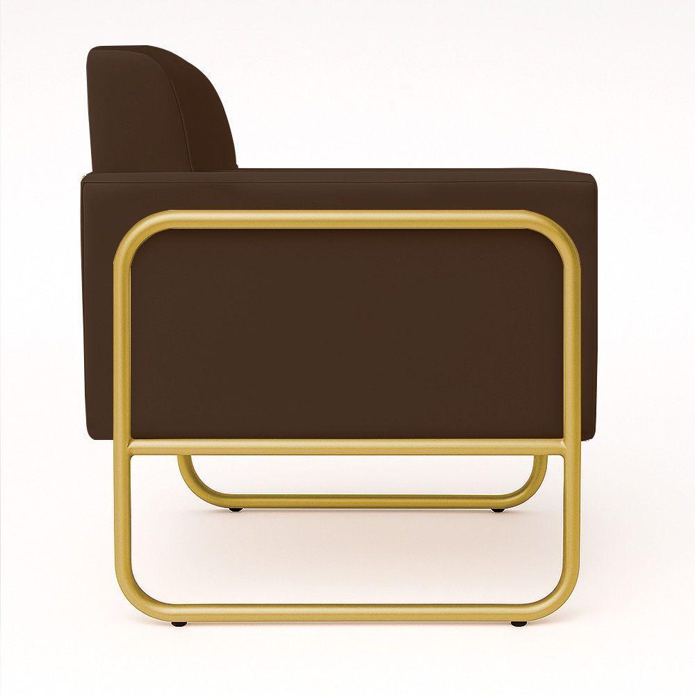 Poltrona Sala Industrial Alta Tubo Dourado Elisa Suede Marrom D03 - D'rossi - 2