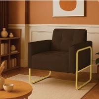 Poltrona Sala Industrial Alta Tubo Dourado Elisa Suede Marrom D03 - D'rossi - 1