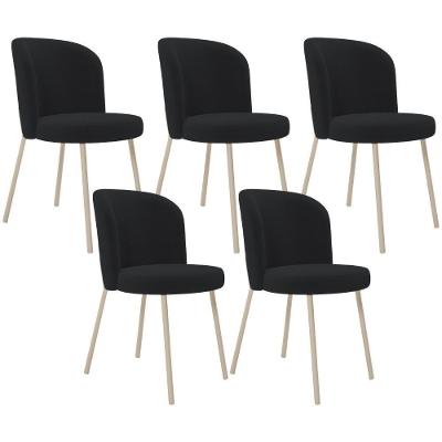 Kit 05 Cadeiras Para Sala De Jantar Cozinha Estofada Gavi Arena L02 Bouclê Preto - Lyam Decor