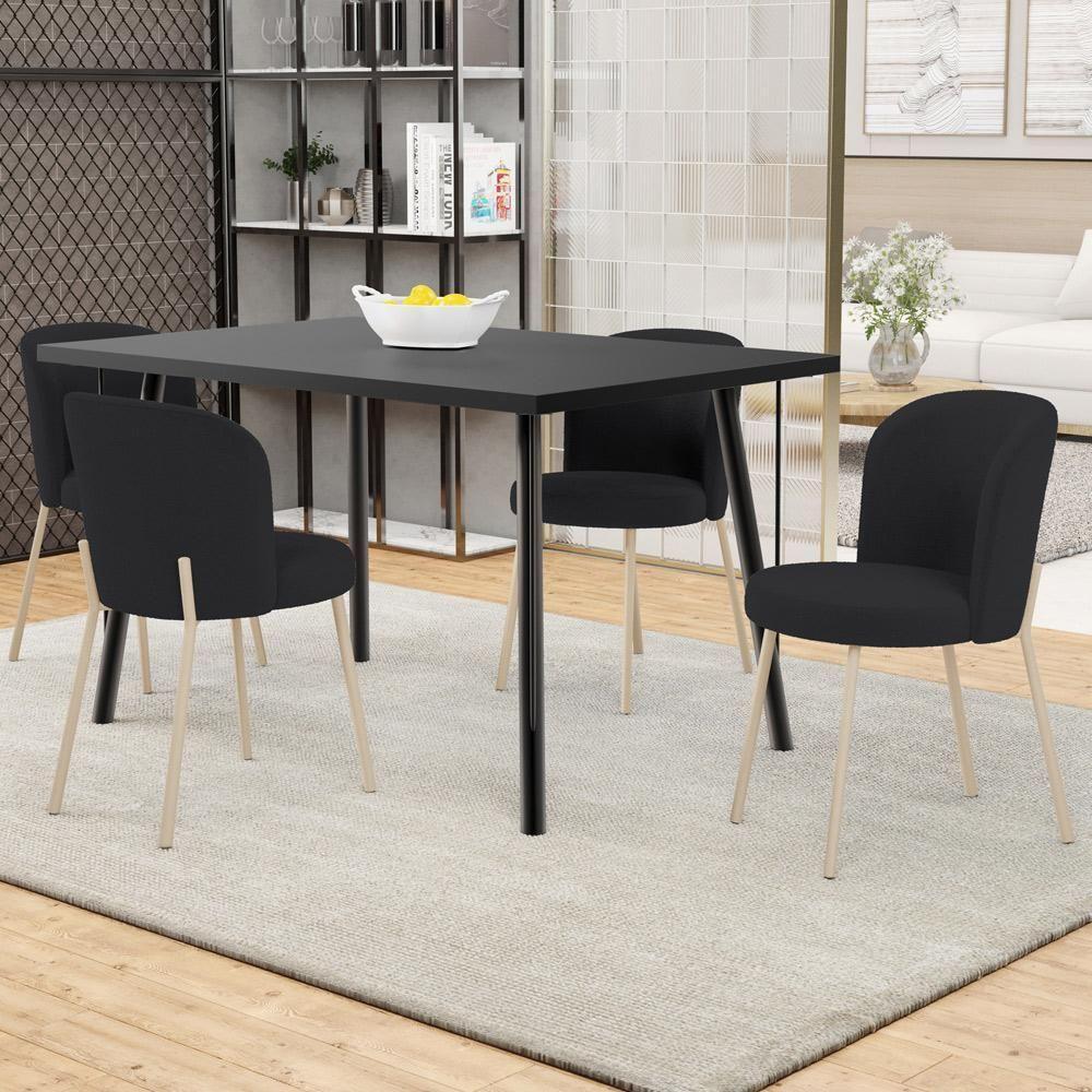 Kit 06 Cadeiras Para Sala De Jantar Cozinha Estofada Gavi Arena L02 Bouclê Preto - Lyam Decor - 2