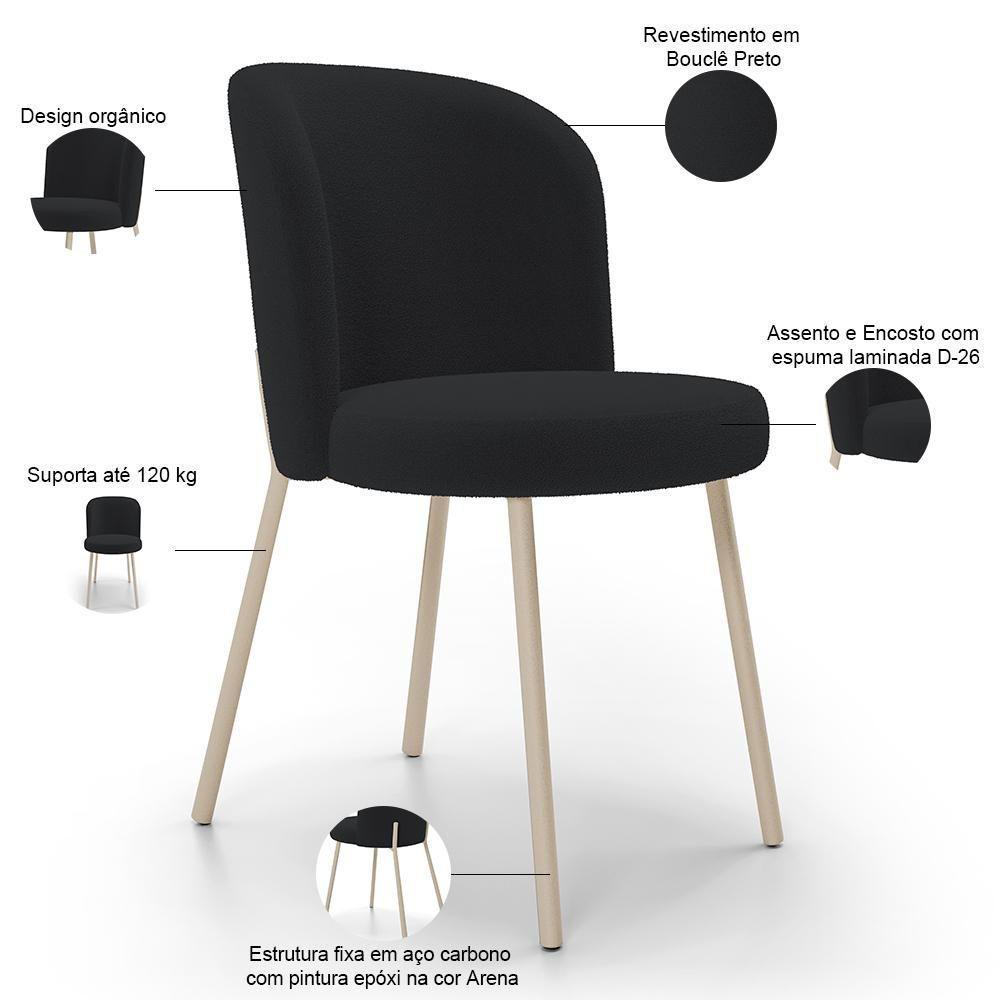 Kit 06 Cadeiras Para Sala De Jantar Cozinha Estofada Gavi Arena L02 Bouclê Preto - Lyam Decor - 4