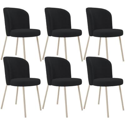 Kit 06 Cadeiras Gavi Estrutura em Aço Estofada em Bouclê Preto Estilo Industrial