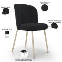 Kit 06 Cadeiras Para Sala De Jantar Cozinha Estofada Gavi Arena L02 Bouclê Preto - Lyam Decor