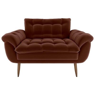 Sofá 2 Lugares Pequeno 1,25 Pés Em Madeira Maciça Xangai Veludo Ferrugem Matrix Veludo Ferrugem