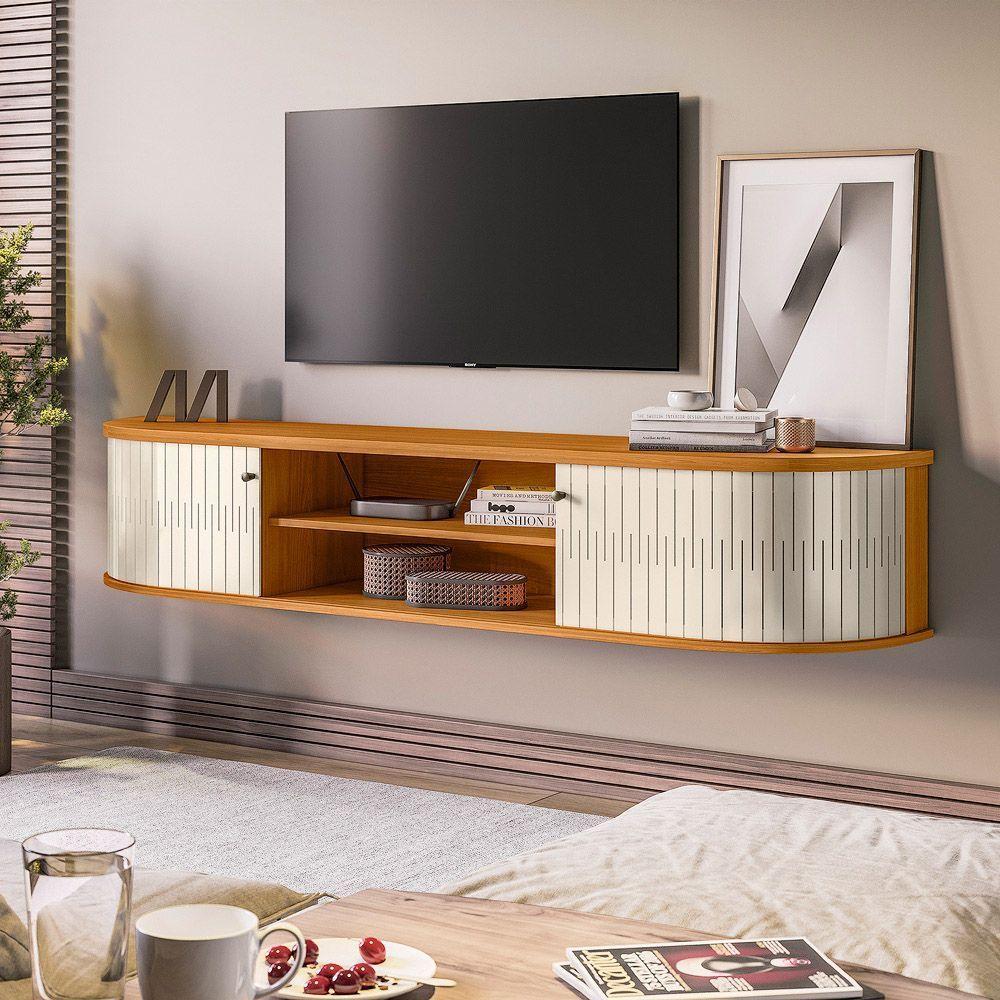 Rack Tv 75 Pol 183cm Bancada Suspenso Ripado Aurenzo Cinamomo-off White M20 - D'rossi - 1