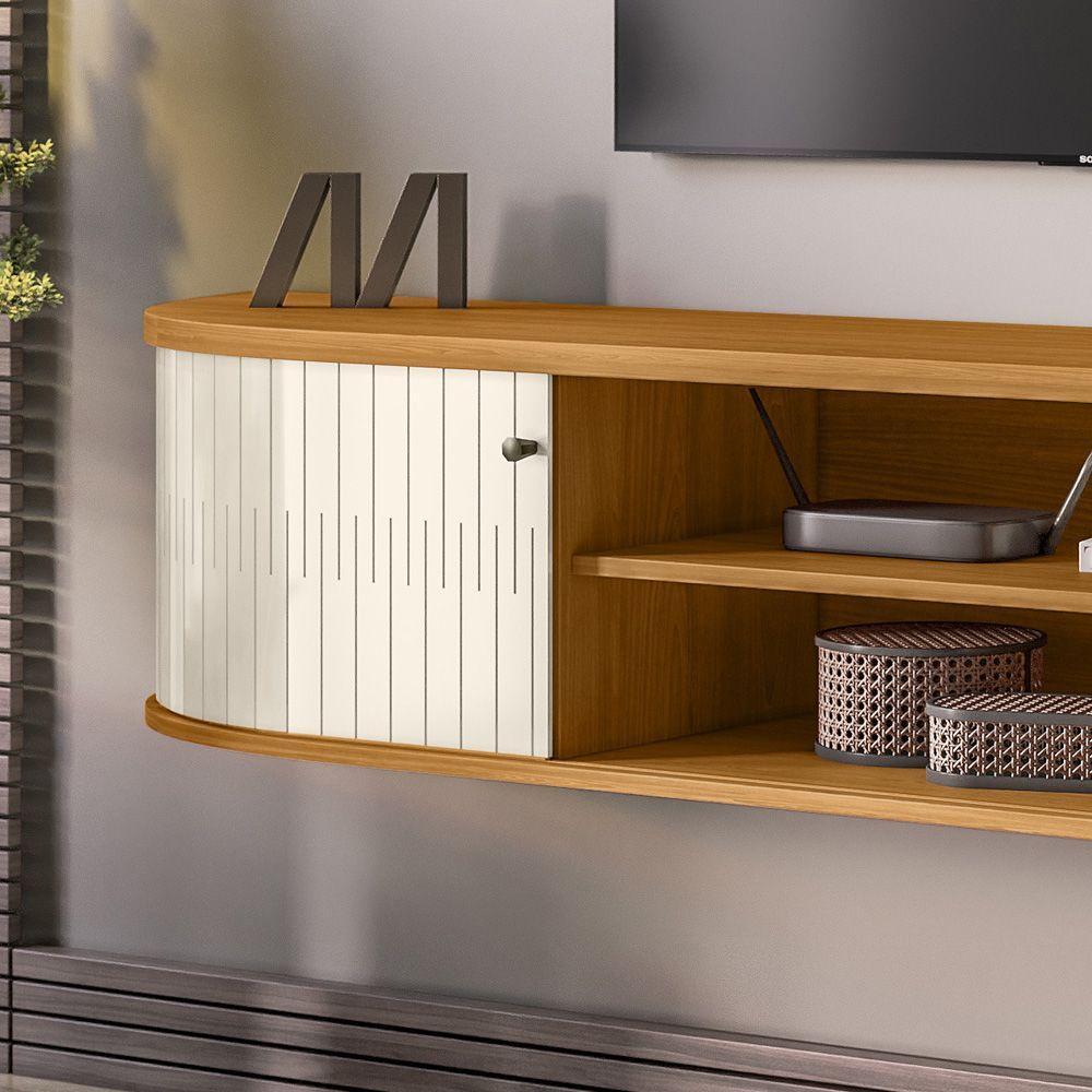 Rack Tv 75 Pol 183cm Bancada Suspenso Ripado Aurenzo Cinamomo-off White M20 - D'rossi - 4