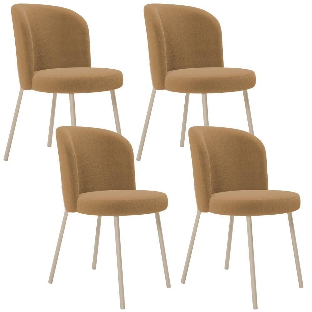 Kit 04 Cadeiras Para Sala De Jantar Cozinha Estofada Gavi Arena L02 Bouclê Mostarda - Lyam Decor - 1