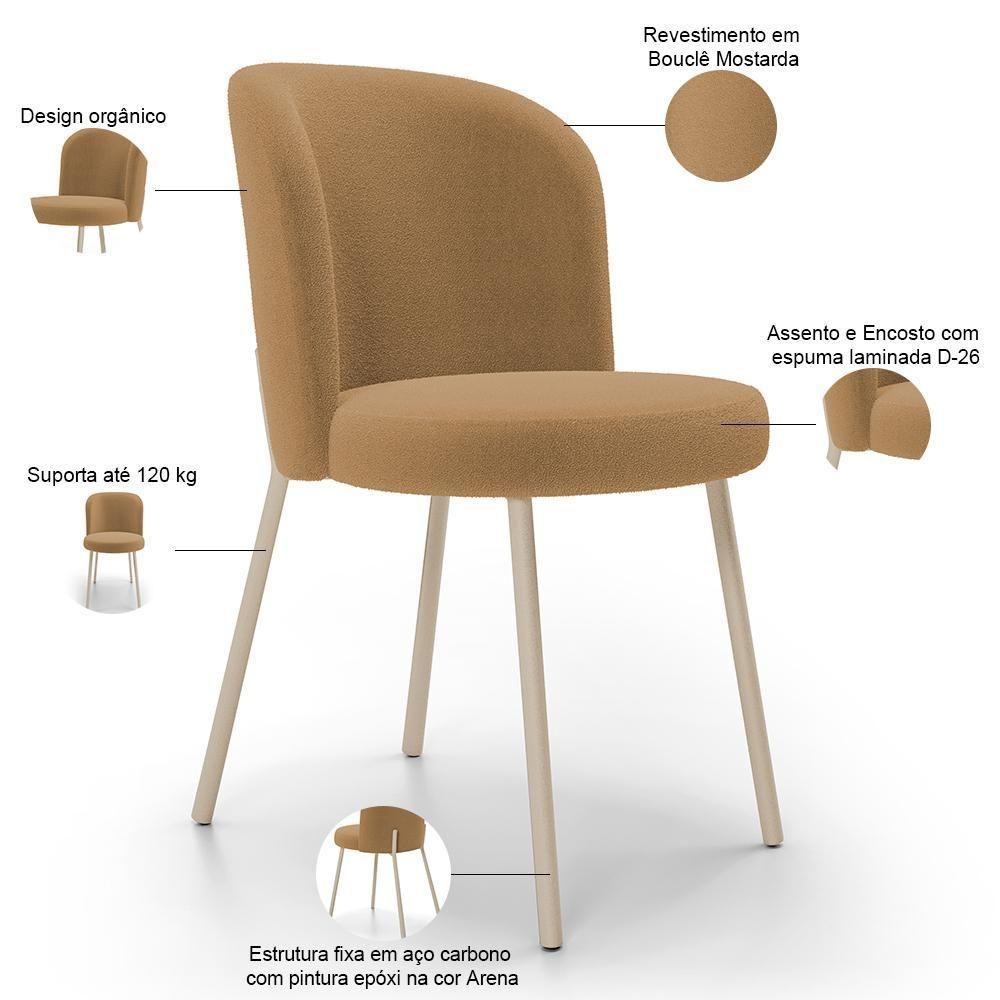 Kit 04 Cadeiras Para Sala De Jantar Cozinha Estofada Gavi Arena L02 Bouclê Mostarda - Lyam Decor - 4
