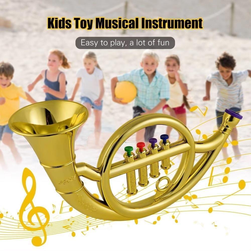 Mini Trompete Infantil Acústico Instrumento Musical Criança 4 Botões Brinquedo Iniciantes - 3