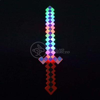Brinquedo Espada Pixel Minecraft 58cm à Pilha azul