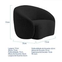 Kit Recamier Curvo Amsterdã 140cm E 2 Poltronas Amore Luxo Linho Cor Preto - 5