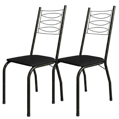 Kit 2 Cadeiras Tubular America 062 Cromo Preto Assento Artef Preto