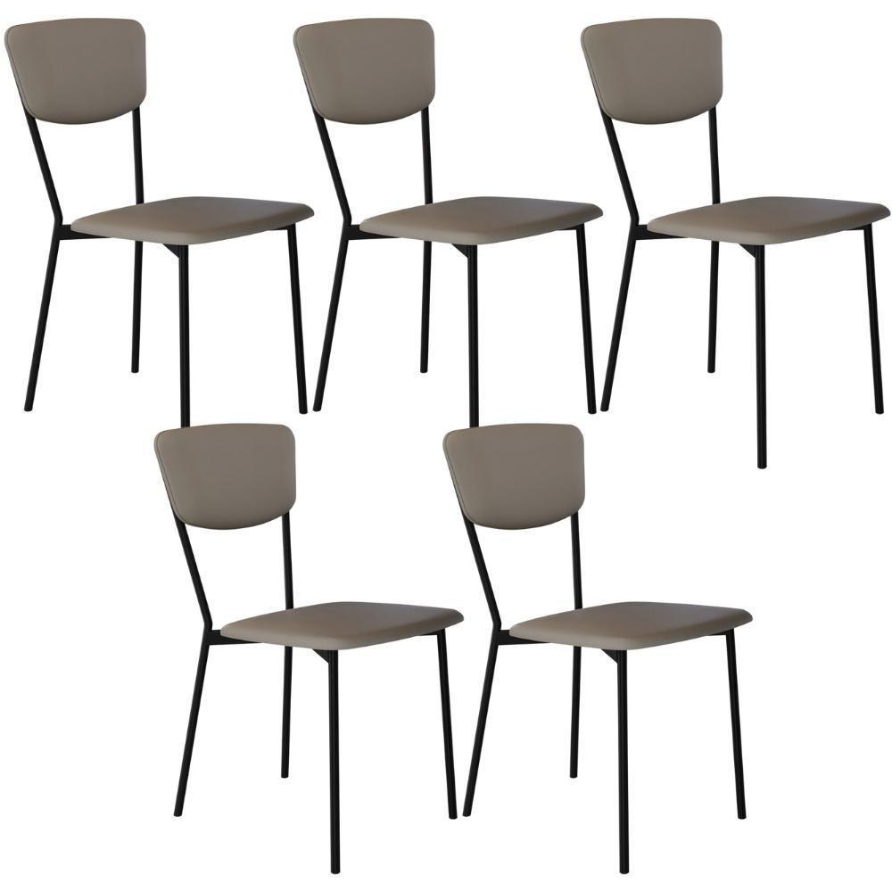 Kit 05 Cadeira Para Sala De Jantar Village Preto C01 Courino Cinza - Lyam Decor - 1