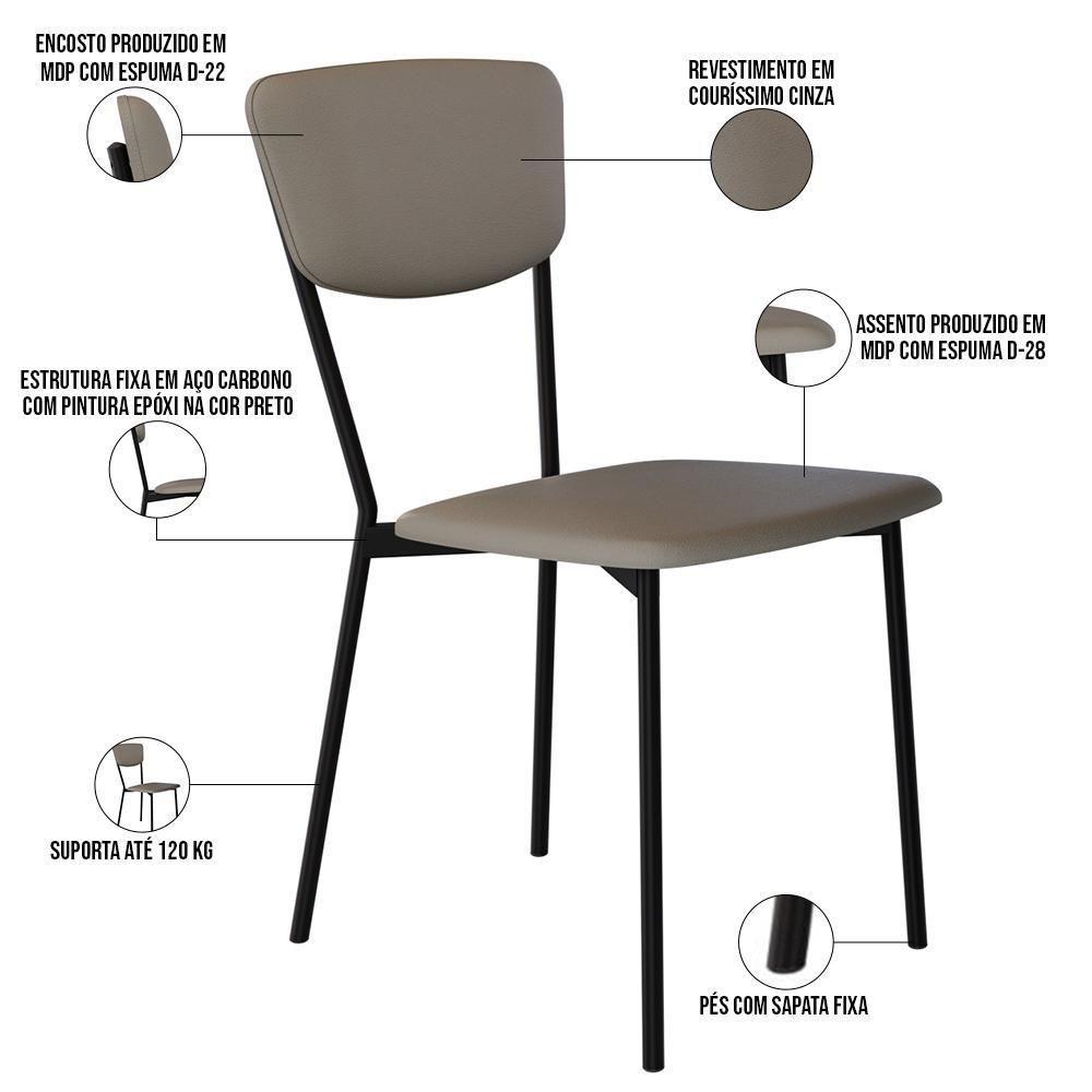 Kit 05 Cadeira Para Sala De Jantar Village Preto C01 Courino Cinza - Lyam Decor - 4