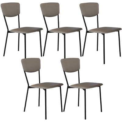 Kit 05 Cadeira Para Sala De Jantar Village Preto C01 Courino Cinza - Lyam Decor