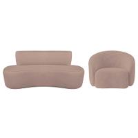 Kit Recamier Curvo Amsterdã 160cm E Poltrona Amore Luxo Linho Cor Rosê - 2