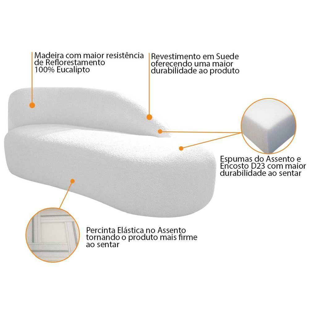 Divã Recamier Curvo Luna 160cm Lado Direito Suede - Adj Decor Cor Branco - 5