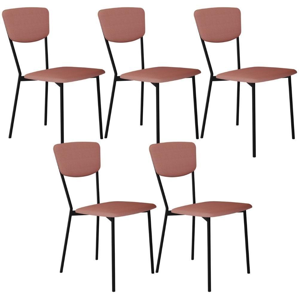 Kit 05 Cadeira Para Sala De Jantar Village Preto C01 Linho Rosê - Lyam Decor - 1